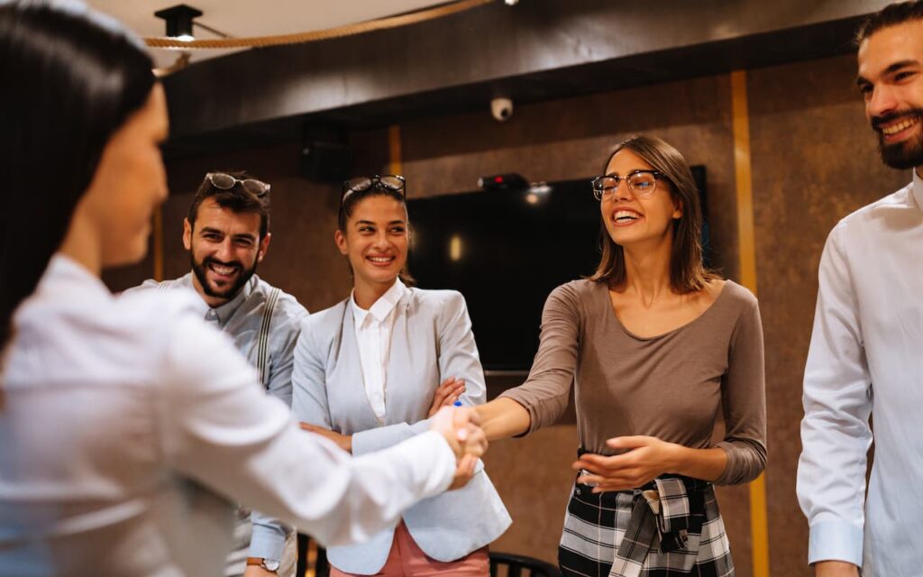 Marketing professionals at a networking event